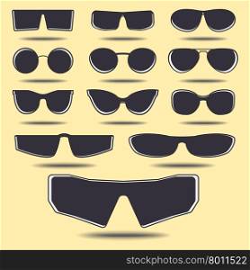 Set of eyeglasses, different size and form. Vector template.