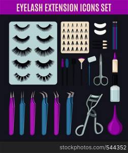 Set of Eyelash extension tools in flat style. Vector illustration.. Set of Eyelash extension tools in flat style.