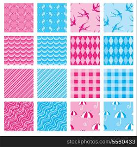 Set of fabric textures in pink and blue colors - seamless patterns for girls and boys.