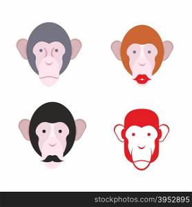 Set of facial monkey. Monkey with a mustache. various of animals. Vector illustration&#xA;