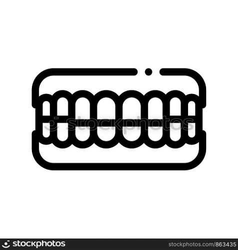 Set Of False Teeth Stomatology Vector Sign Icon Thin Line. Stomatology Dentist Instrument Equipment And Device Linear Pictogram. Medical Treatment Therapy Dentistry Monochrome Contour Illustration. Set Of False Teeth Stomatology Vector Sign Icon
