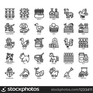Set of farming thin line and pixel perfect icons for any web and app project.