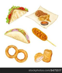 set of Fast food Isolated vector watercolor