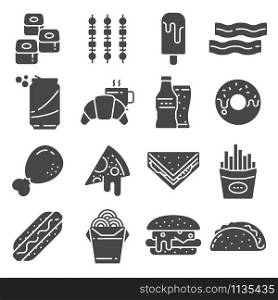 Set of Fast Food Vector Icons. Contains such Icons as Pizza, Tacos