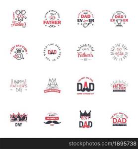 Set of fathers day 16 Black and Pink design elements Editable Vector Design Elements