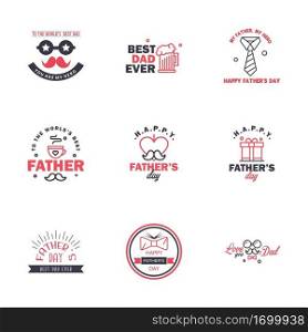Set of fathers day 9 Black and Pink design elements Editable Vector Design Elements