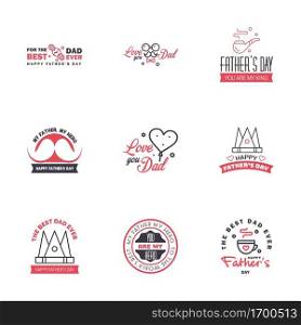 Set of fathers day 9 Black and Pink design elements Editable Vector Design Elements