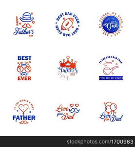 Set of fathers day 9 Blue and red design elements Editable Vector Design Elements