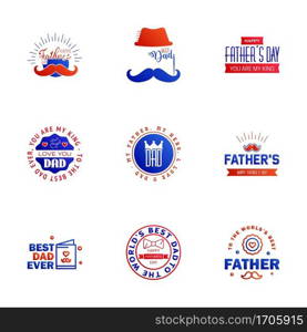 Set of fathers day 9 Blue and red design elements Editable Vector Design Elements