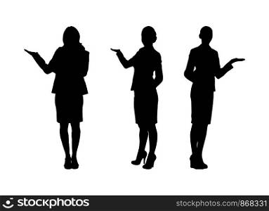 Set of female silhouettes with outstretched arm, simple flat design.