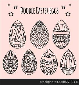 Set of festive doodle eggs with boho pattern. Vector element for greeting cards and your design. Set of festive doodle eggs with boho pattern. Vector element for