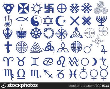 Set of fifty one various vector symbols created by mankind in different periods of history. Different symbols created by mankind