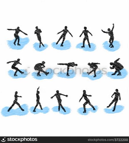Set of figure skating grunge silhouettes. Fully editable EPS 10 vector illustration.