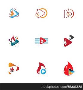 set of Fire and play button logo design template