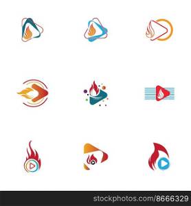 set of Fire and play button logo design template