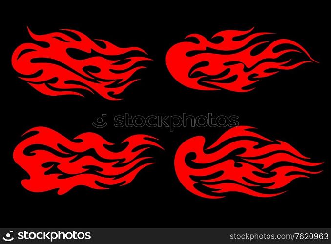 Set of fire flames in tribal style for tattoo design