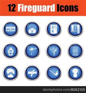 Set of fire service icons. Glossy button design. Vector illustration.