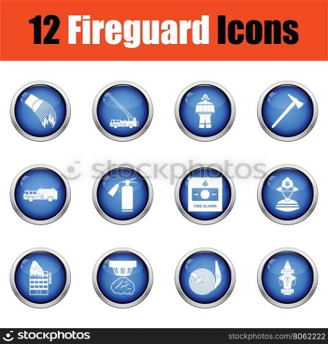 Set of fire service icons. Glossy button design. Vector illustration.
