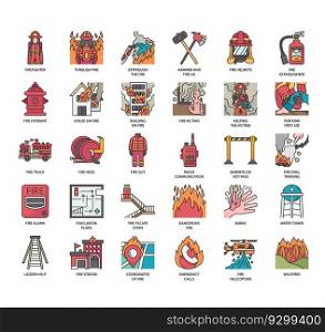 Set of firefighter thin line icons for any web and app project.