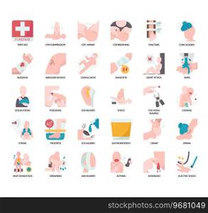 Set of First Aid injury thin line icons for any web and app project.
