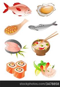 set of fish and seafood icons