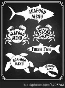 Set of Fish silhouette. Seafood menu design elements. Vector illustration.