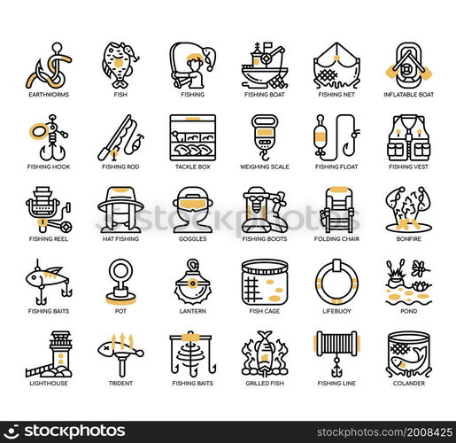 Set of Fishing thin line icons for any web and app project.