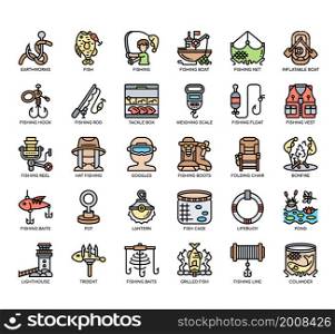 Set of Fishing thin line icons for any web and app project.
