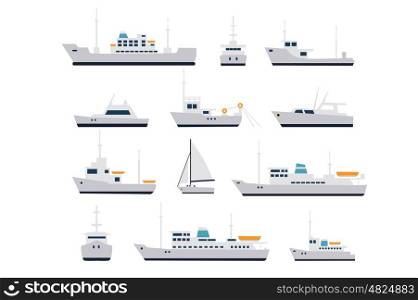 Set of fishing vessels and cruise. Set of fishing