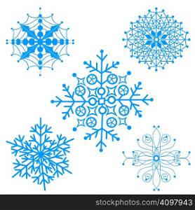 Set of five isolated snowflakes, vector illustration