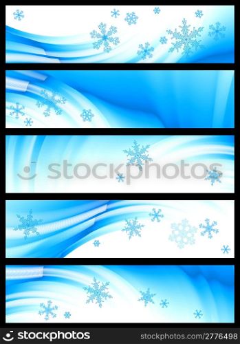 set of five winter banners, vector without gradient
