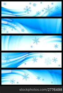 set of five winter banners, vector without gradient