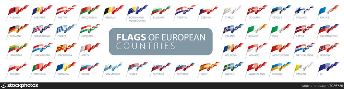 Set of flags of Europe. Vector illustration.. Set of flags of Europe. Vector illustration