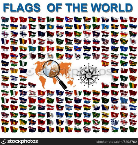 Set of Flags of world sovereign states signed by the countries names.. Set of Flags of world sovereign states signed by the countries names