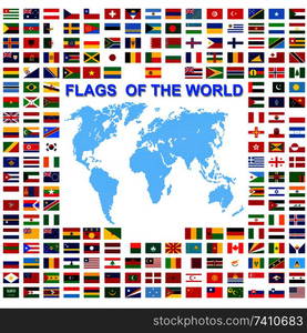 Set of Flags of world sovereign states signed by the countries names.. Set of Flags of world sovereign states signed by the countries names