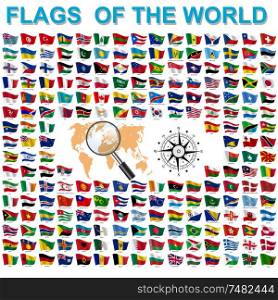 Set of Flags of world sovereign states signed by the countries names.. Set of Flags of world sovereign states signed by the countries names