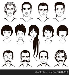 set of flat avatars, vector people icon, user faces design illustration