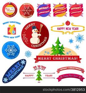 Set of flat Christmas vintage labels with long shadow
