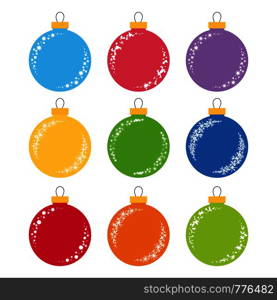 Set of flat colored isolated Christmas tree balls.