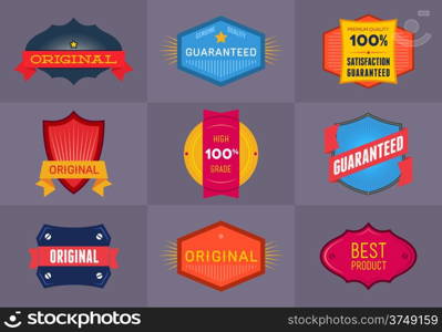 Set of flat colored Original and Premium labels