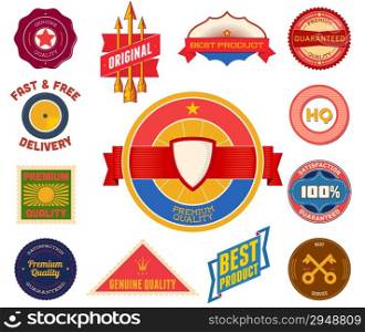 Set of flat colored vintage Premium Quality labels. Collection 8