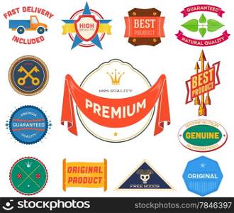 Set of flat colored vintage Premium Quality labels. Collection 9
