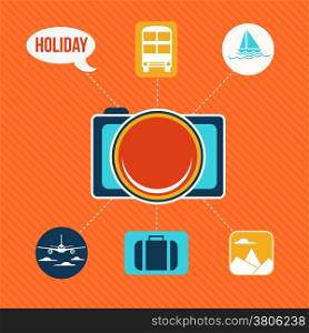 Set of flat design concept icons for holiday and travel, vector illustration