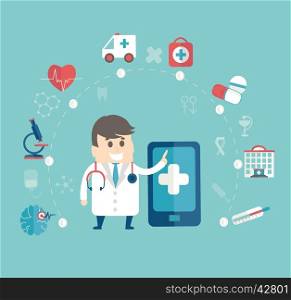 Set of flat design concept icons for web and mobile phone , medical concept, infographic, flat style with doctor, vector.