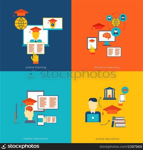 Set of flat design concept icons for web and mobile services and apps vector illustration. Online education flat