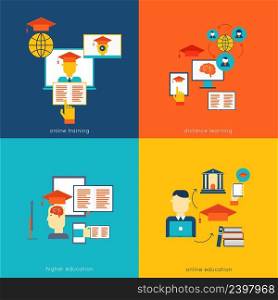 Set of flat design concept icons for web and mobile services and apps vector illustration. Online education flat