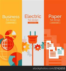 Set of flat design concepts - paper, business, electricity