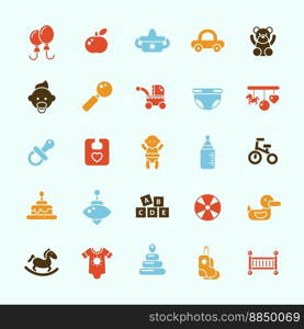 Set of flat design cute baby icons vector image