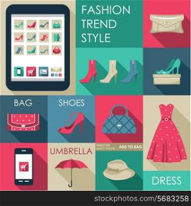 Set of flat design fashion icon for web and mobile phone services and apps. Online Shop. Vector illustration