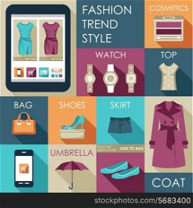 Set of flat design fashion icon for web and mobile phone services and apps. Online Shop. Vector illustration